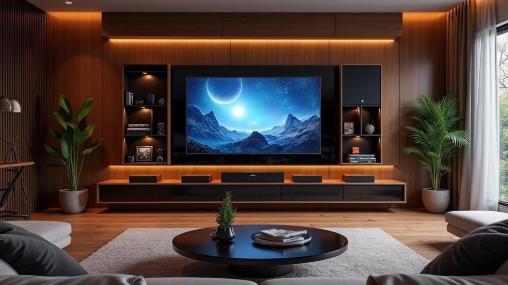 media consoles with soundbar shelves